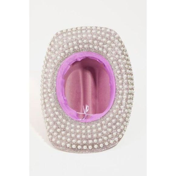 Fame Pave Rhinestone Pearl Trim Cowboy Hat - Picture 2 of 5